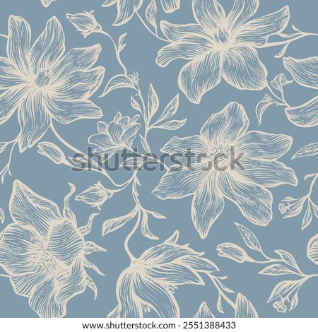 Seamless floral vector laconic retro vintage line drawing hand drawn inflorescence trending colors for fabric design, decor, ceramics, cards, flowers, texture print for backgrounds