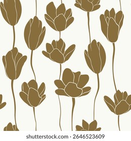 Naadloze bloemvector lineaire laconieke contrast inkt handgemaakt ontwerp voor stof ontwerp, decor, keramiek, wenskaarten, bloemen, textuur print op een lichte achtergrond