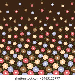 seamless floral vector multi color small flowers leaves border pattern on brown background