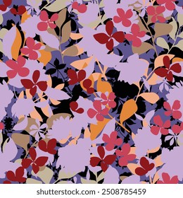 seamless floral vector multi color flowers leaves pattern on violet background