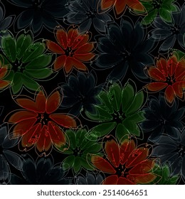seamless floral vector multi color flowers pattern on black background seamless background