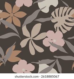 vetor floral sem costura multi cor flores folha padrão no fundo cinza