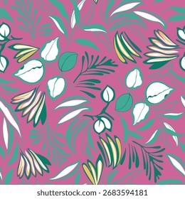 seamless floral vector multi color leaf pattern on red background