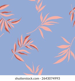 seamless floral vector orange leaf pattern on blue background