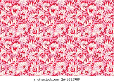 Seamless floral vector pattern with abstract hand drawn petals in shades of pink, red, and white. The expressive brushstroke texture adds a modern and artistic touch, perfect for textiles, packaging