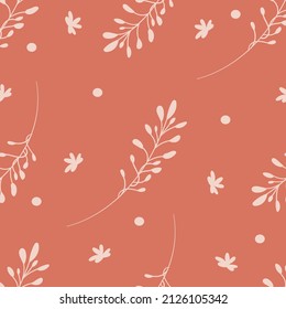 Seamless floral vector pattern. Boho plants in earth flowers. Template for printing posters, covers, postcards, print on clothes, banners, maps, minimal botanical textile decor in a rustic style.