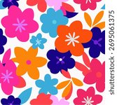 Seamless floral vector pattern with bold, colorful flowers and modern style. Ideal for fabric, wallpaper, and digital backgrounds. Vibrant, hand-drawn, and abstract.