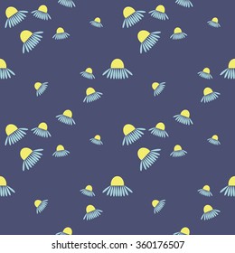 Seamless floral vector pattern. Chaotic background with daisies on the blue backdrop