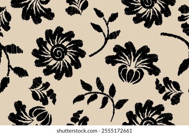 Seamless Floral Vector Pattern with Delicate Flowers and Ornate Leaves for Vintage Wallpaper Design