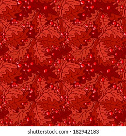 Seamless floral vector pattern. Design with berries and leaves