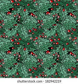 Seamless floral vector pattern. Design with berries and leaves