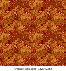 Seamless floral vector pattern. Design with berries and leaves