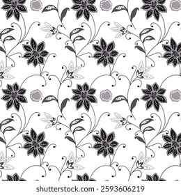 Seamless Floral Vector Pattern – Elegant Vintage Flowers with Leaves for Fabric.