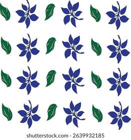 Seamless floral vector pattern featuring bold blue flowers with green leaves, perfect for fabric, wallpaper, or home decor designs.