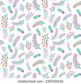 Seamless floral vector pattern. Fields of flowers background. Trendy stylish pattern for fabric and textile. Summer and spring inspiration wallpaper. Chaotic plant elements.