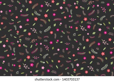 Seamless floral vector pattern. Fields of flowers background. Trendy stylish pattern for fabric and textile. Summer and spring inspiration wallpaper. Chaotic plant elements.