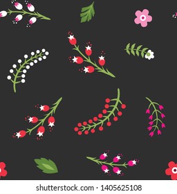 Seamless floral vector pattern. Fields of flowers background. Trendy stylish pattern for fabric and textile. Summer and spring inspiration wallpaper. Chaotic plant green elements.