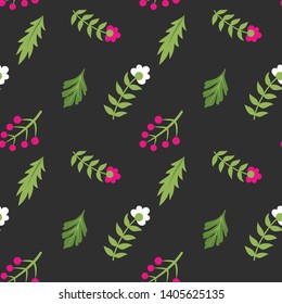 Seamless floral vector pattern. Fields of flowers background. Trendy stylish pattern for fabric and textile. Summer and spring inspiration wallpaper. Chaotic plant green elements.