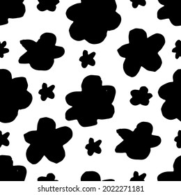 Nahtlose, florale Vektormuster mit Blumen. Handgezeichnete schwarze Malgrafik mit abstraktem Blumenmotiv. Grafische handgezeichnete Pinselstriche botanisches Muster. Daisy oder Kamille.