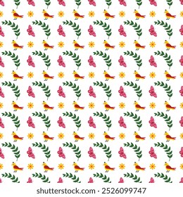 Seamless floral vector pattern with flowers, birds and butterflies.