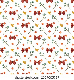 Patrón de Vector floral sin fisuras con flores, pájaros y mariposas.