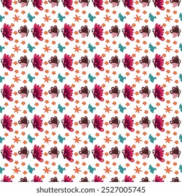 Seamless floral vector pattern with flowers, birds and butterflies.