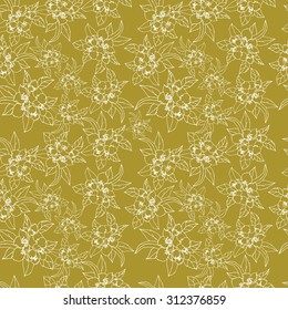 Seamless floral vector pattern with flowers of jasmine. Hand-drawn line art illustration.