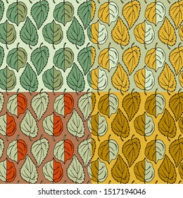 Seamless floral vector pattern in four different color variants with hand-drawn leaflets