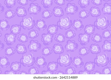 Seamless floral vector pattern with hand drawn purple and violet roses on a pastel lavender background. Perfect for fabric, gift wrap, wedding stationery, spring themes, and feminine designs