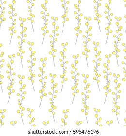 Seamless floral vector pattern, Mimosa flower hand drawn vector illustration isolated on white background, colorful ink doodle sketch for design greeting card, wedding invitation, packaging cosmetics