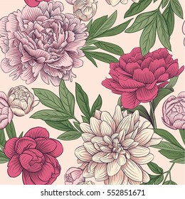 Seamless Floral Vector Pattern Peony