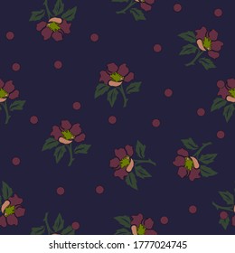 Seamless Floral Vector Pattern Purple flower with dark blue background. Ideal for textile, fabric, wallpaper, gift wrap, scrapbooking