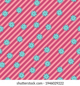 Seamless floral vector pattern. Repeat spring flower background with cute daisy elements. Trendy pink stripes botanical fashion print design. Modern illustration.