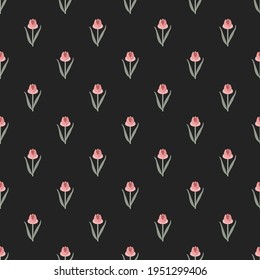 Seamless floral vector pattern. Repeat spring flower background with plant and nature elements. Trendy gray summer fashion print design. Modern illustration.
