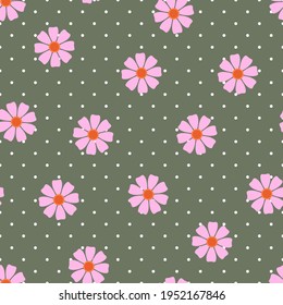 Seamless floral vector pattern. Repeat spring flower background with cute nature elements. Trendy pink summer fashion print design. Modern illustration.