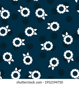 Seamless floral vector pattern. Repeat spring flower background with cute nature elements. Trendy navy blue summer fashion print design. Modern illustration.