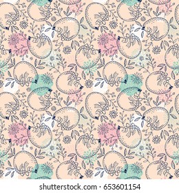 Seamless floral vector pattern with sleeping cats