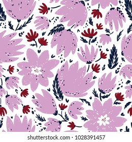 Seamless floral vector pattern. Stylized hand drawn illustration of flowers and blooms. Ready to print swatch for beautiful repetition.