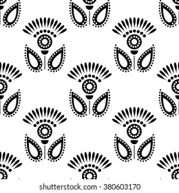 Seamless floral vector pattern. Symmetrical black and white ornamental background with flowers. Decorative repeating ornament, Series of Floral and Decorative Seamless Pattern.
