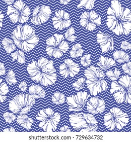 Seamless floral vector pattern for a textile,fabric,design,books, gift wrapping, scrapbook. Modern style. Blue and white color. Marine motif.