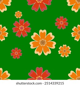 A seamless floral vector pattern with vibrant colors.