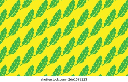 Seamless floral vector pattern with vintage yellow and green wavy lines, fabric decoration, and leaf ornaments