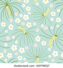Seamless floral vector pattern, vintage style, floral elements on light blue background