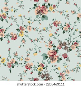 seamless floral vector pink grey and yellow flowers with green leaves pattern on green background