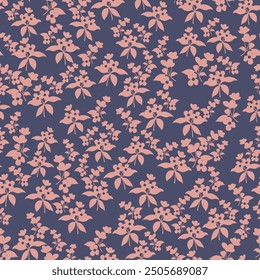 seamless floral vector pink small flowers leaves pattern on grey background