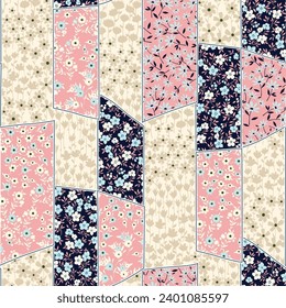 seamless floral vector small flowers leaves bandanna pattern on cream background