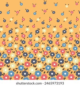 seamless floral vector small multi color flowers leaves border pattern on yellow background