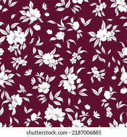 nahtlose florale Vektorgrafik kleiner weißer Blumen mit Blättern auf rosafarbenem Hintergrund