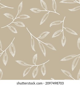 seamless floral vector stripe leaf pattern on cream background