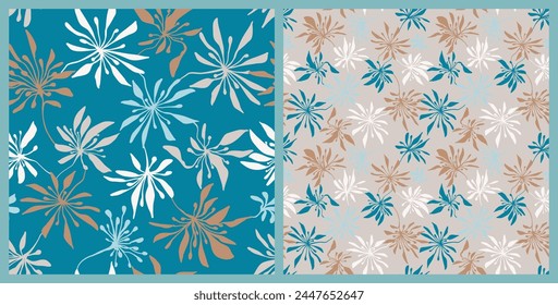 Nahtlose florale Vektorgrafik nehmen Satz prägnante drei Farbe handgemachte Tinte Zeichnung Begleiter für Stoff-Design, Dekor, Keramik, Grußkarten, Blumen, Textur-Druck für Hintergrund-Design